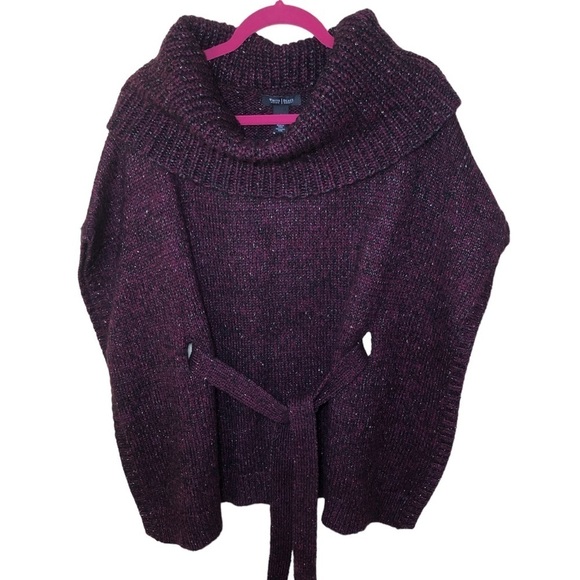 WHITE House black market Marl belted poncho sweater size S - Picture 2 of 10